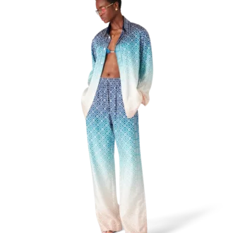 Jacquard-skjorta i silke med ton-i-ton-mönster