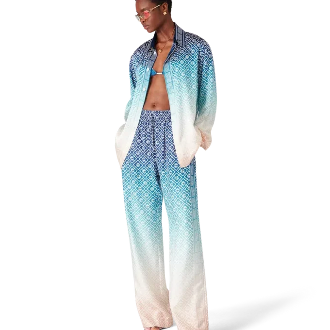 Jacquard-skjorta i silke med ton-i-ton-mönster