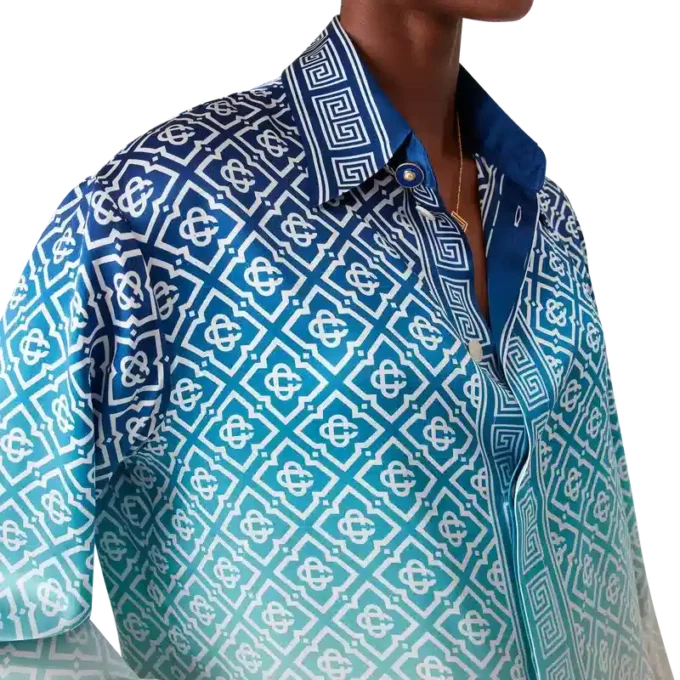 Jacquard-skjorta i silke med ton-i-ton-mönster