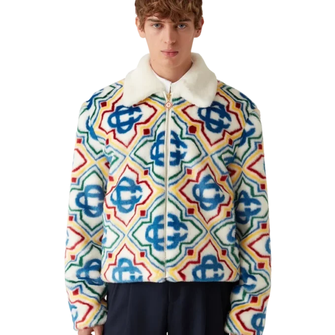 Jacquardjacka i fuskpäls