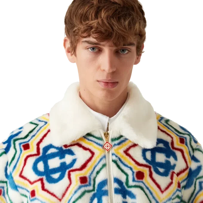 Jacquardjacka i fuskpäls