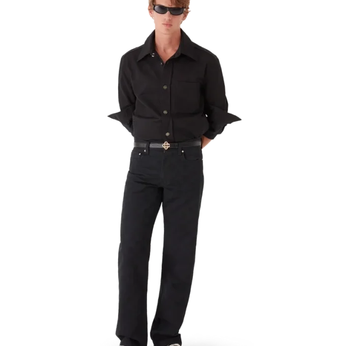 Jeans i denim med monogram och raka ben