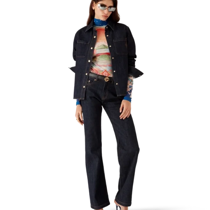 Jeansskjorta med broderad logotyp