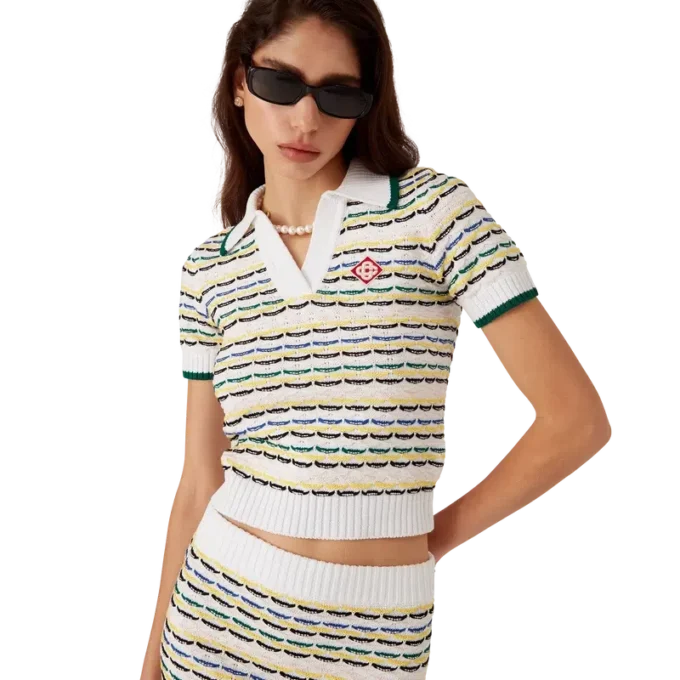 Kort pikétröja i bomull med tuck-söm