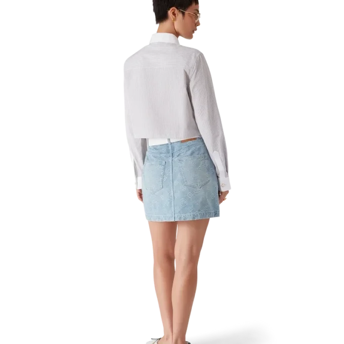 Kort skjorta i bomull med nålstreck och broderi