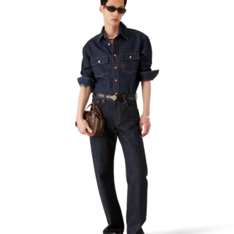 Kortärmad denimskjorta med broderat logo