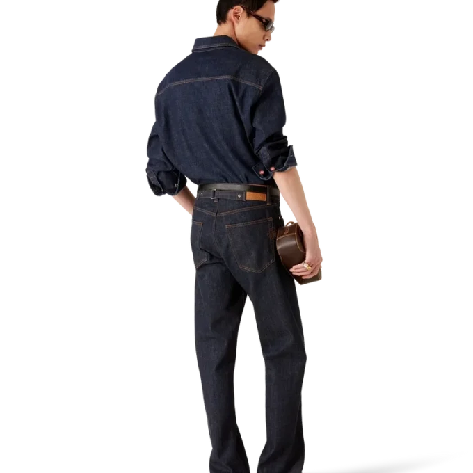 Kortärmad denimskjorta med broderat logo