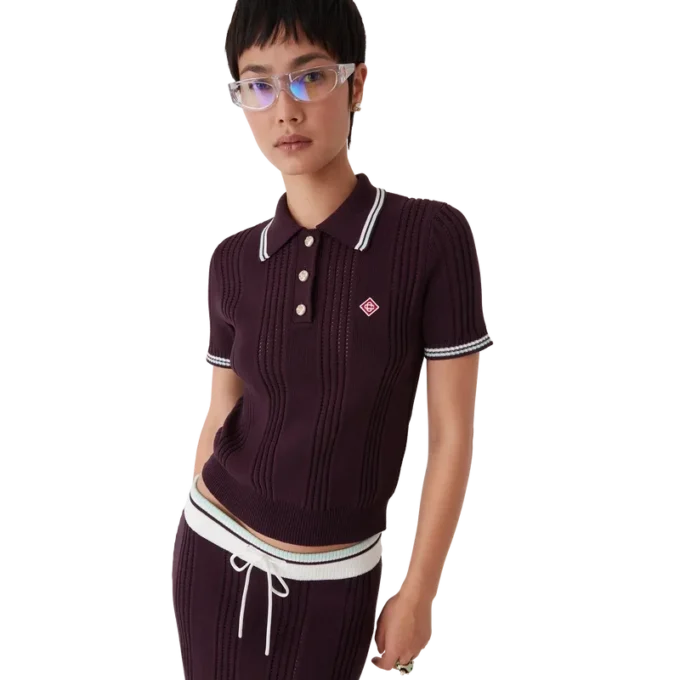 Kortärmad pikétröja i bomullstrik