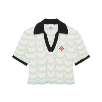 Kortärmad pikétröja i bomullsväv med vågmönster