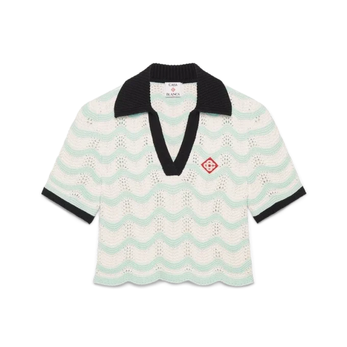 Kortärmad pikétröja i bomullsväv med vågmönster