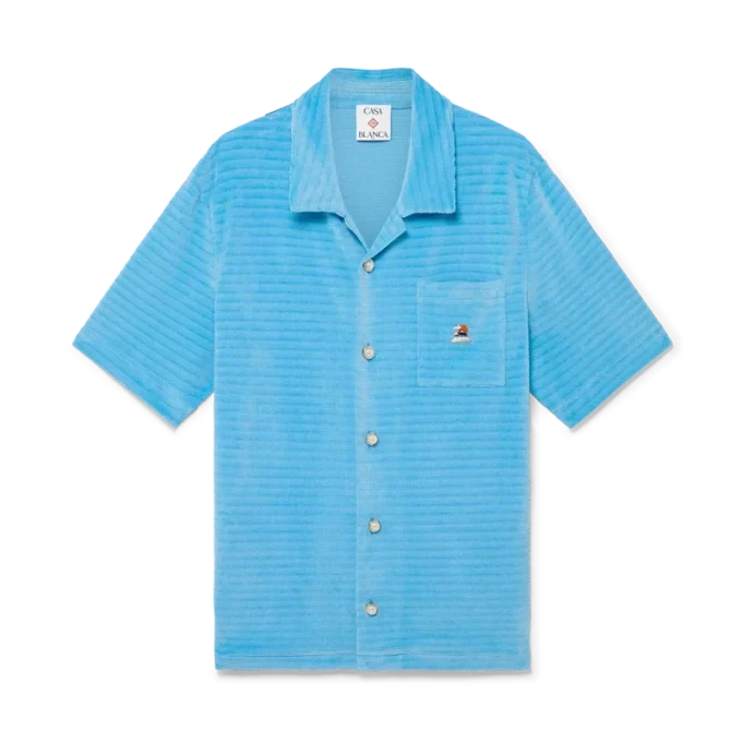 Kortärmad randig skjorta i velour