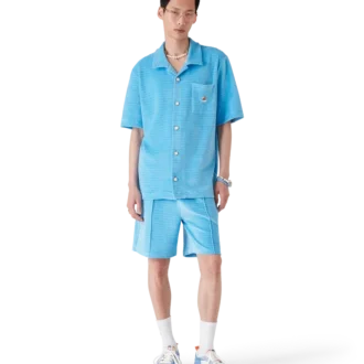 Kortärmad randig skjorta i velour