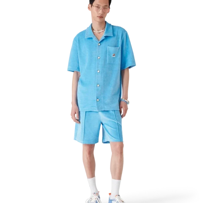 Kortärmad randig skjorta i velour