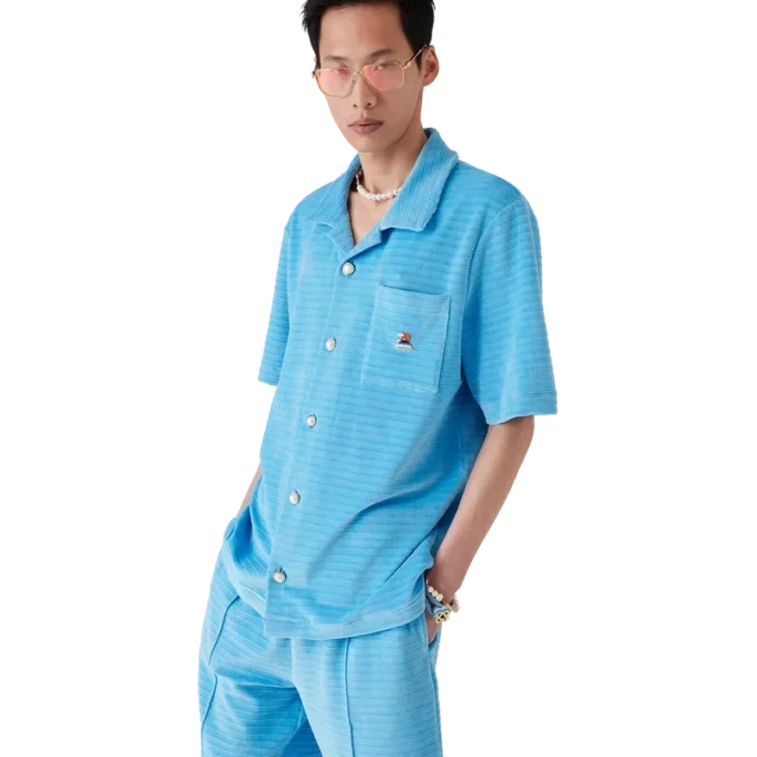 Kortärmad randig skjorta i velour