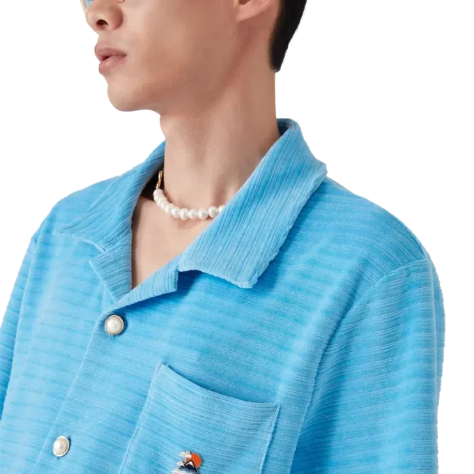 Kortärmad randig skjorta i velour