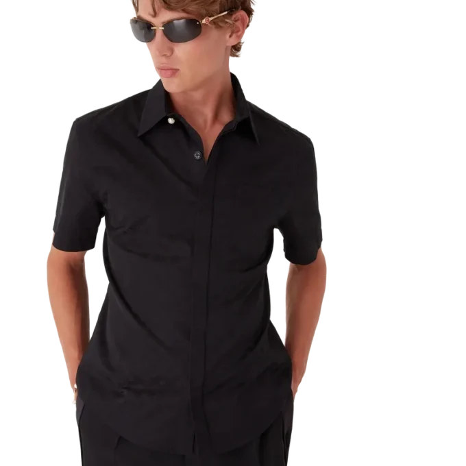 Kortärmad skjorta i bomull med monogram