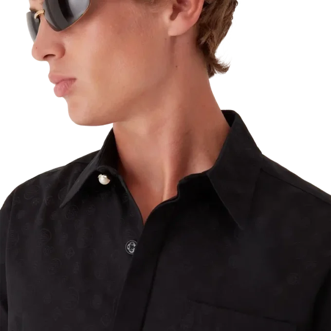 Kortärmad skjorta i bomull med monogram