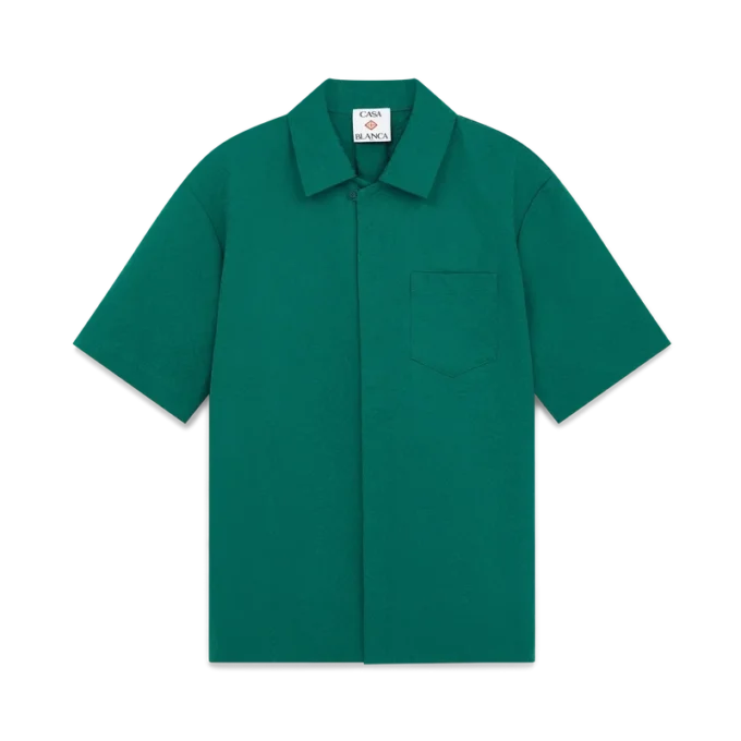 Kortärmad skjorta i bomullsjacquard med monogram