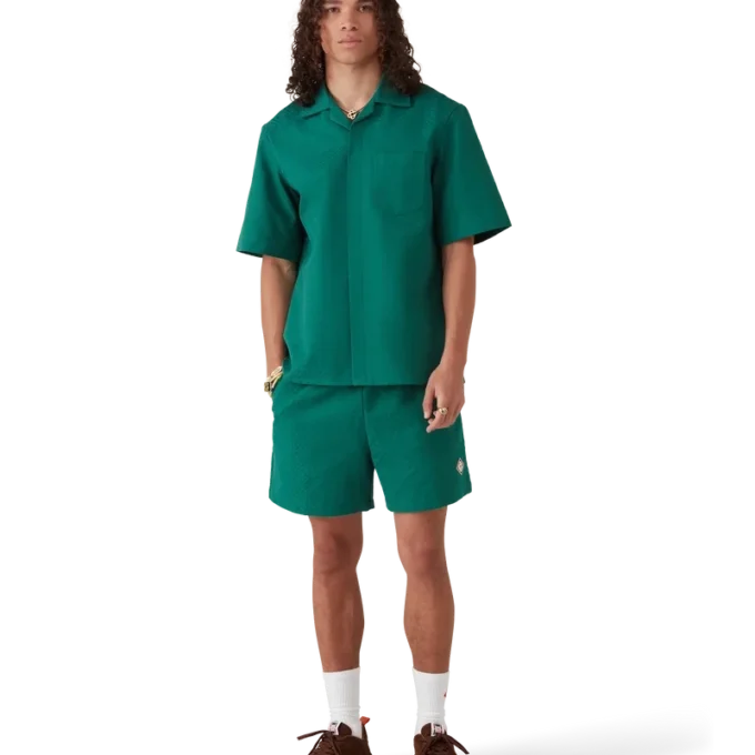 Kortärmad skjorta i bomullsjacquard med monogram