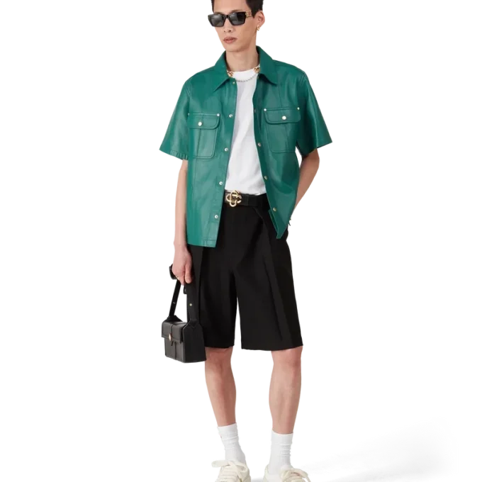 Kortärmad skjorta i läder