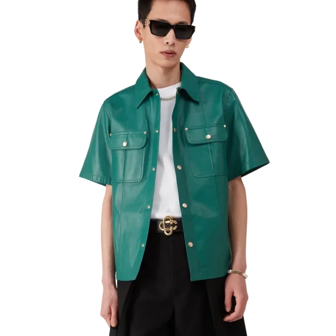 Kortärmad skjorta i läder