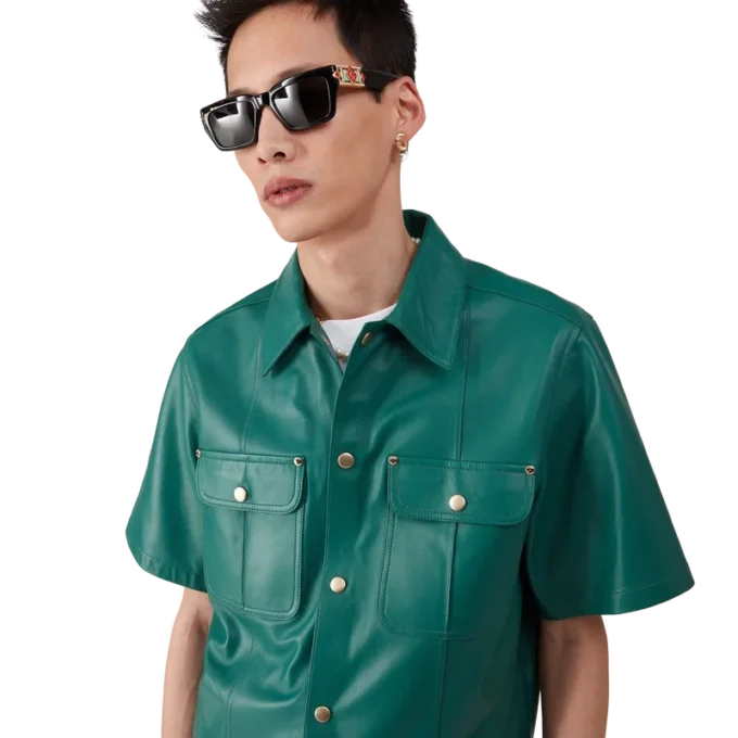 Kortärmad skjorta i läder