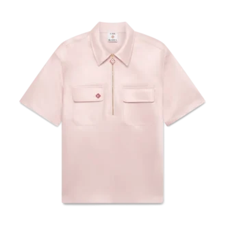 Kortärmad skjorta i satin med kvartslång dragkedja på shortsen