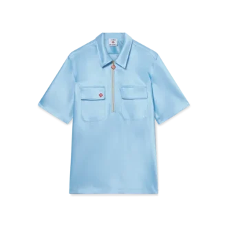 Kortärmad skjorta i satin med kvartslång dragkedja på shortsen