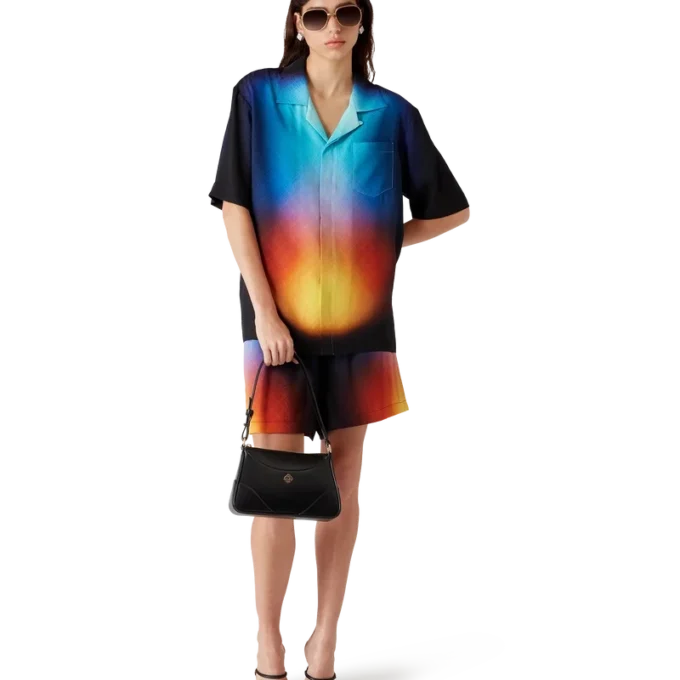 Kortärmad skjorta i silke med gradientmönster Kortärmad skjorta i silke med gradientmönster