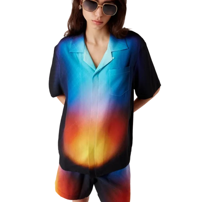 Kortärmad skjorta i silke med gradientmönster Kortärmad skjorta i silke med gradientmönster