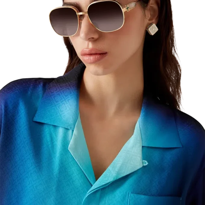 Kortärmad skjorta i silke med gradientmönster Kortärmad skjorta i silke med gradientmönster