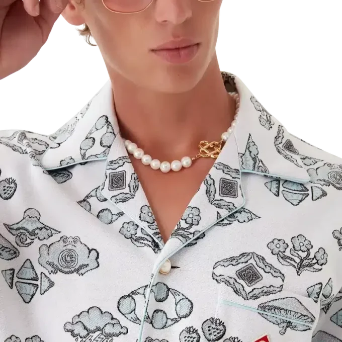 Kortärmad skjorta med jacquardmönster