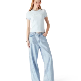 Kortärmad T-shirt i velour för dam