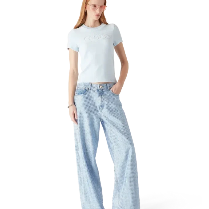 Kortärmad T-shirt i velour för dam