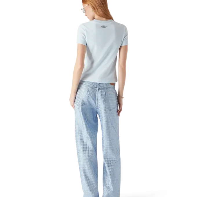 Kortärmad T-shirt i velour för dam