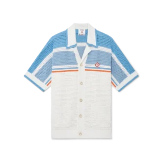 Kortärmad tennisskjorta i bomull med virkad struktur