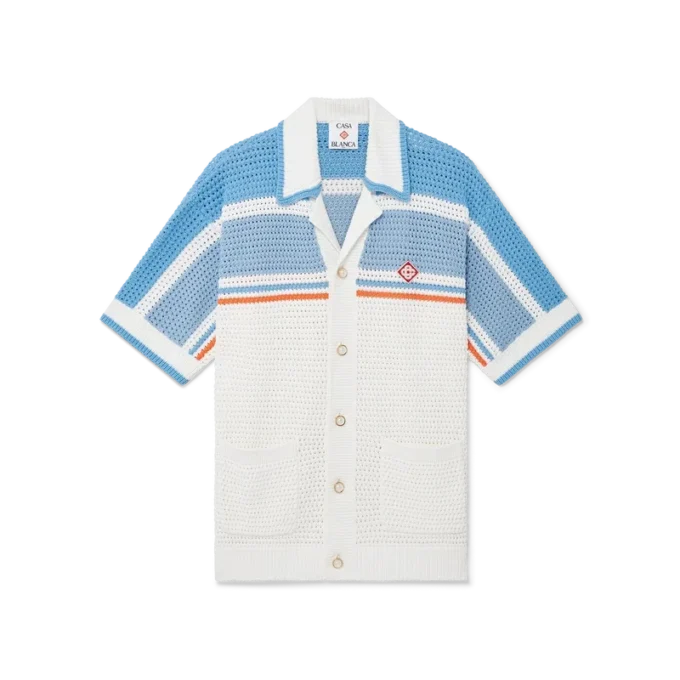 Kortärmad tennisskjorta i bomull med virkad struktur