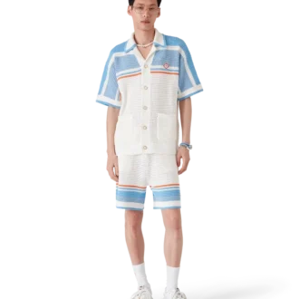 Kortärmad tennisskjorta i bomull med virkad struktur