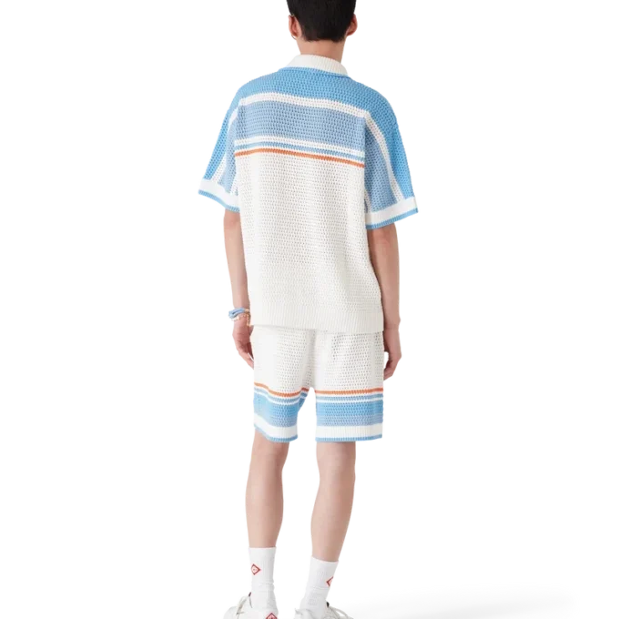 Kortärmad tennisskjorta i bomull med virkad struktur