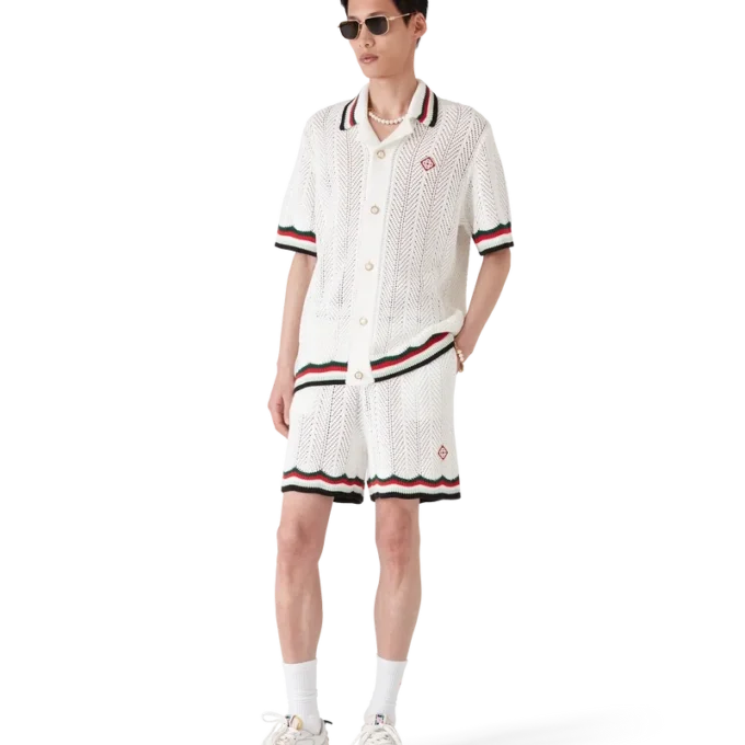 Kortärmad virkad skjorta i bomull, Montagne Ondulee Shorts