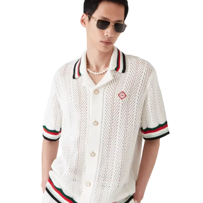 Kortärmad virkad skjorta i bomull, Montagne Ondulee Shorts