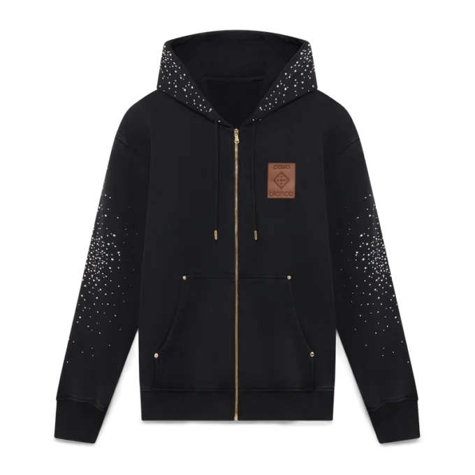 La Pramonition Crystal Embellished Zip Hooded Sweatshirt La Pramonition Crystal Embellished Zip Hooded Sweatshirt