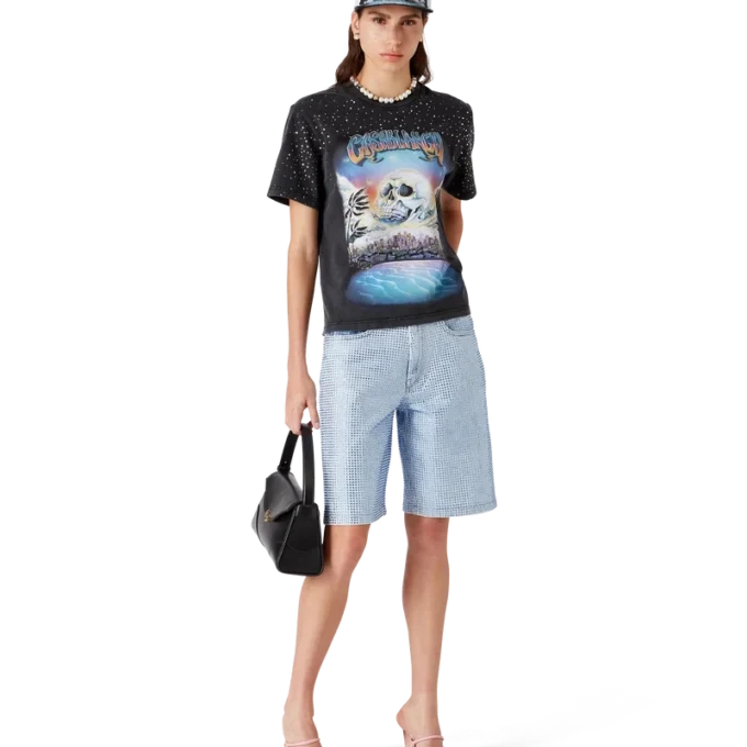 Denim Shorts med kristallprydnader