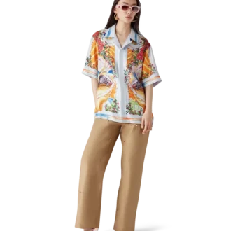 La Tornade De Rose kortärmad silkesskjorta