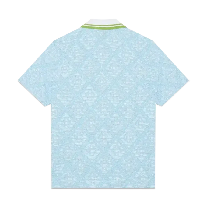 Ljusblå jacquard-pikétröja med korta ärmar