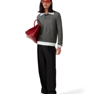 Långärmad pikétröja i bouclé-randigt tyg