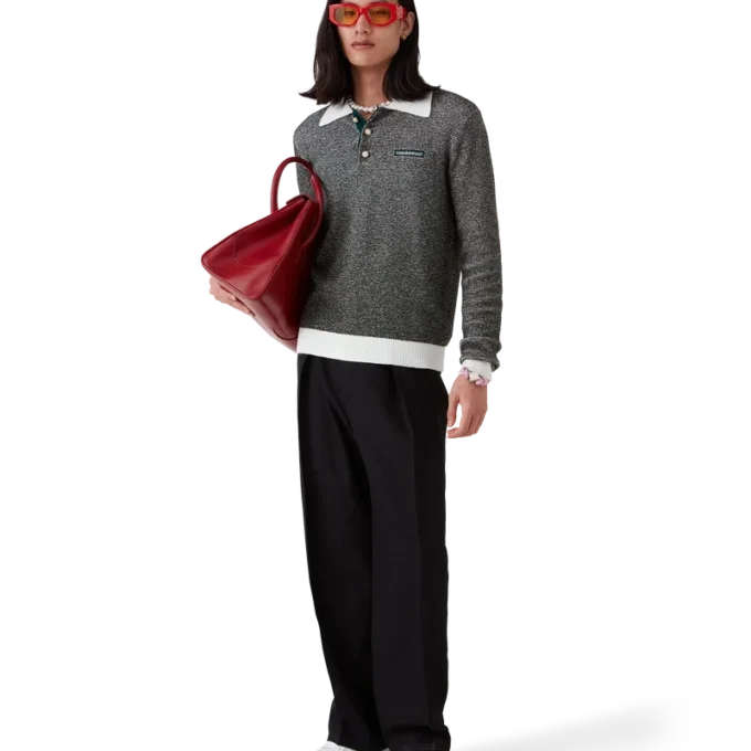 Långärmad pikétröja i bouclé-randigt tyg