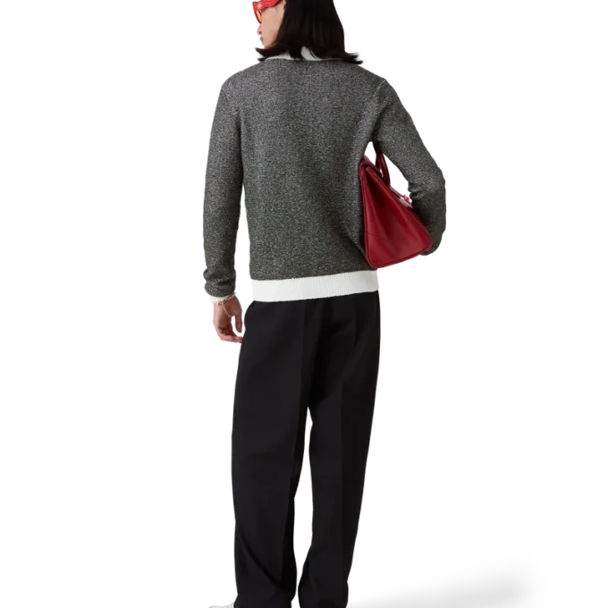 Långärmad pikétröja i bouclé-randigt tyg