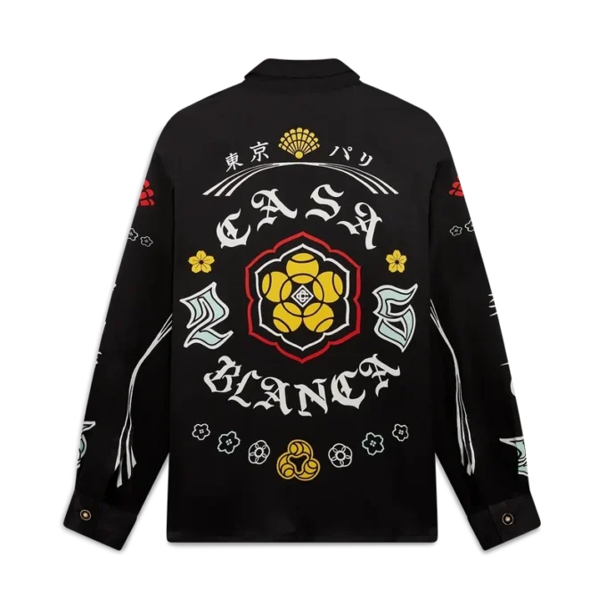 Långärmad skjorta i silkesatin med emblem