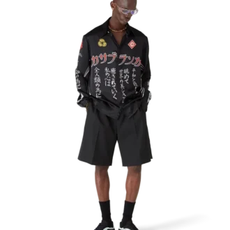 Långärmad skjorta i silkesatin med emblem